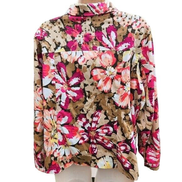 Laura Ashley Floral Jacket Size 1X Brown Black Pink and Cream Long Sleeve - Picture 4 of 5
